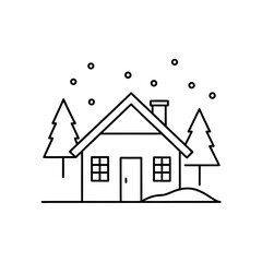 Winter house with snow falling