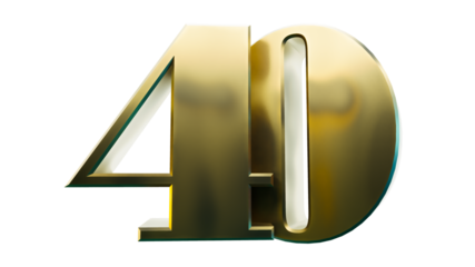 Golden Shiny Number 40 Forty isolated on transparent background