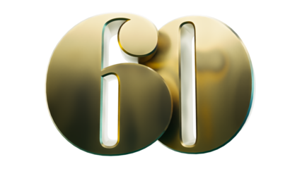 Golden Shiny Number 60 sixty isolated on transparent background