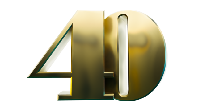 Golden Shiny Number 40 Forty isolated on transparent background