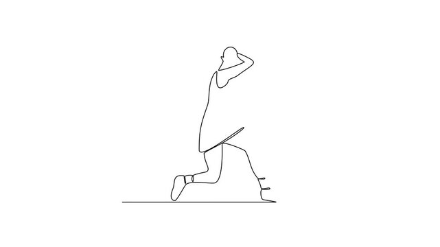 Animated self drawing of tennis video design illustration. Tennis player uses a tennis racket strung with a cord to strike a hollow rubber ball covered with felt. Sport theme design video concept.