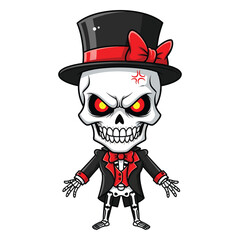 Spooky cartoon skeleton character wearing a top hat and bow tie
