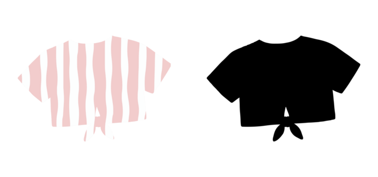 Modern cropped T-shirt with front knot in black silhouette vector illustration Perfect for casual fashion design