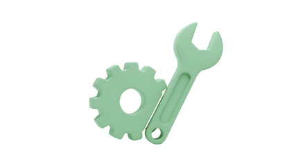Mint green wrench and gear symbol on white background