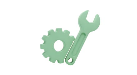 Mint green wrench and gear symbol on white background