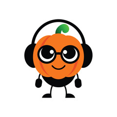  cool dj pumpkin mascot with headphones on white background