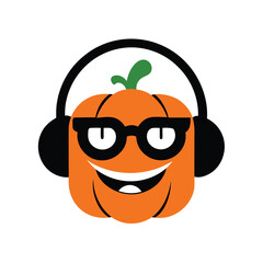  cool dj pumpkin mascot with headphones on white background