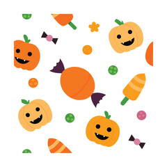 cute halloween seamless pattern with candy and pumpkin