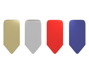 Tags frame. 3D gold silver red and blue tags. Vintage design element, decorative sticker. Cute folded tags for sale banner, advert, game, app