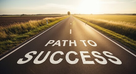 A scenic road symbolizing the path to success through open fields and clear skies.