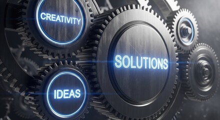 Conceptual image representing innovative solutions and creative ideas through gears.