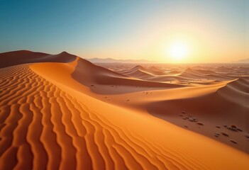 Stunning Desert Landscape Featuring Majestic Sand Dunes Under Clear Blue Sky