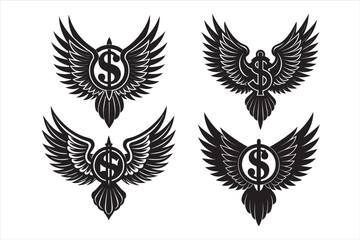 Dollar wing symbol silhouette vector art file