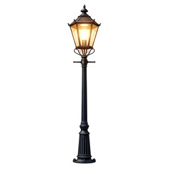 Elegant vintage street lamp glows warmly against a bright background, evoking a sense of classic charm and illumination.