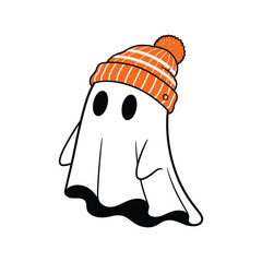 Cute ghost in orange beanie halloween special