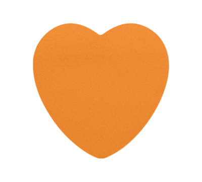 Heart-shaped Orange Post-It note on a white background, great for personal messages, organization, or fun decorations. Features a clean, blank surface for writing.
