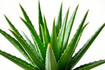 Fototapeta premium Lush green aloe vera plant clump isolated on white. Perfect for health, beauty, or nature themed designs, wellness, botanical