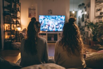 Fototapeta premium Women sharing a home and watching television