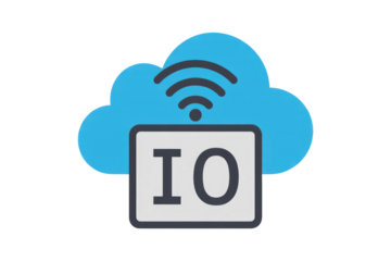 Cloud computing, wireless connection, and input/output (IO) operations. background removed
