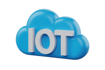 3D rendering of a blue cloud with the letters IOT, representing the Internet of Things. background removed