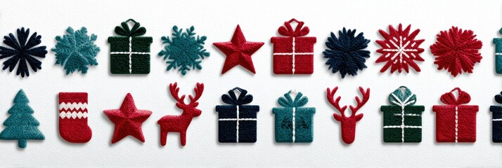 holiday icon design, a vibrant banner featuring rows of straightforward christmas icons in a flat and festive design