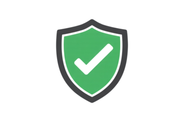 Green shield with checkmark, signifying security, protection, and approval. background removed