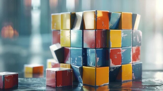 Video A collection of vibrant blocks stacked on a table, ready for creative play