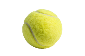 A single, bright yellow tennis ball, isolated on a transparent background. background removed