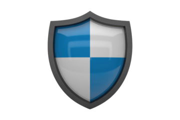 A 3D rendered shield with a blue and white checkered pattern, symbolizing protection and security. background removed