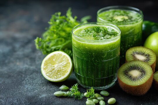 Winter smoothie detox Fresh green juice promotes health Emphasizing clean eating and weight loss - Powered by Adobe