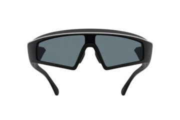 Futuristic black sunglasses with gray lenses, isolated on a transparent background. background removed