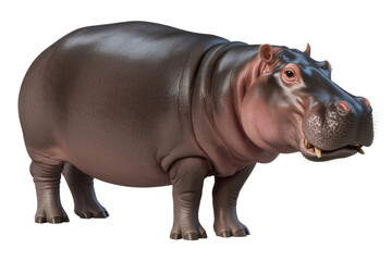 A realistic 3D render of a hippopotamus, standing on a transparent background. background removed