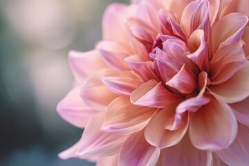 close-up of a blooming pink flower in soft pastel hues, delicate petals layered in a lush bloom with a dreamy blurred background, banner-ready concept for florists, wedding planners, and beauty brands