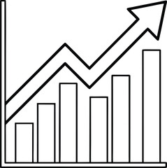 Rising bar graph with upward trend arrow silhouette isolated on white background
