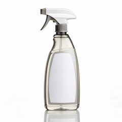 Cleaning spray bottle with empty label and trigger nozzle on a white background