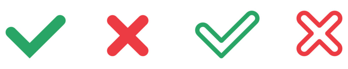 checkmark and X mark icon. check and uncheck icon vector. validation icon vector. for apps and websites.	