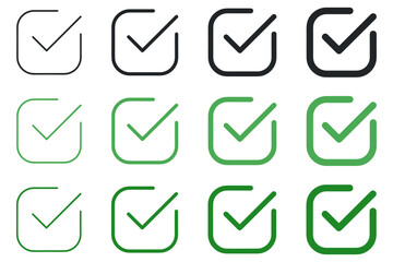 Green and black check mark icon. Check mark vector icon. Checkmark Illustration. Vector symbols set ,green checkmark isolated on white background. Correct vote choise isolated symbol.