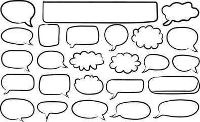 Obraz premium Collection of various drawn speech bubbles isolated on white background