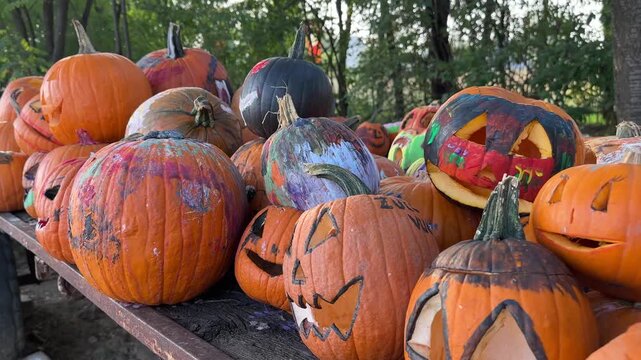 A plethora of Halloween gourds adorned the table.
