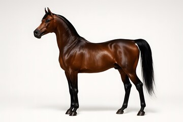 Obraz premium Studio portrait of an Arabian horse standing on white background with glossy coat and majestic posture.