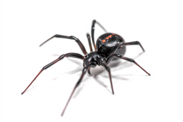 Black widow spider with red markings a venomous arachnid isolated on white background