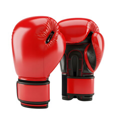 Pair of red boxing gloves isolated on transparent background, sport equipment for fight and martial arts