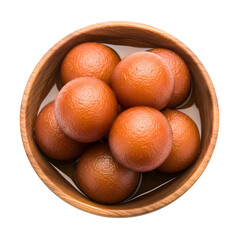 Gulab jamun served in a wooden bowl isolated on transparent background, a popular dessert in india and pakistan