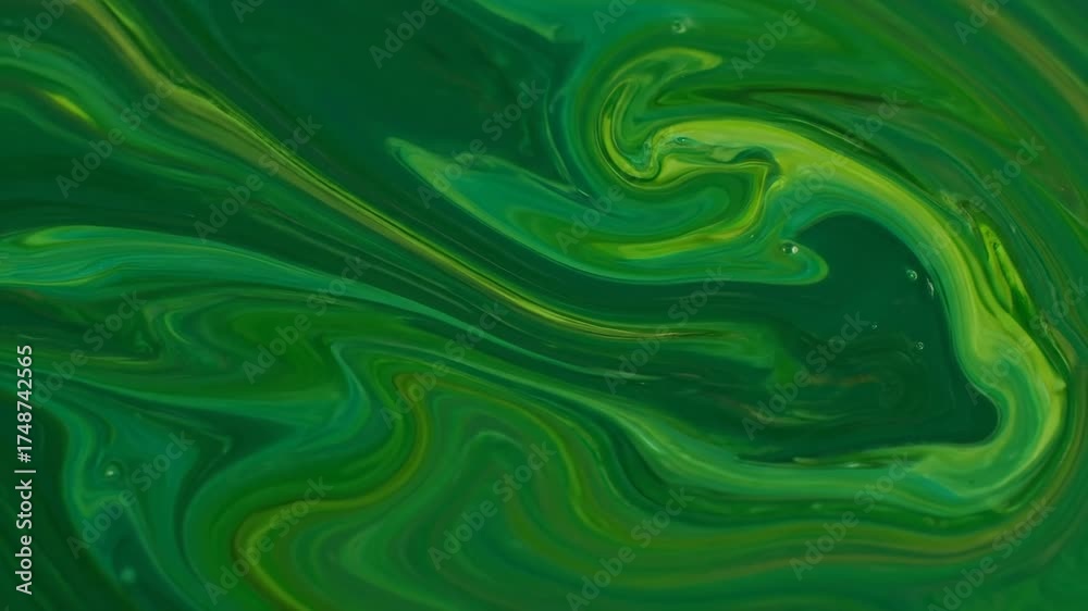Sticker seamlessly looping abstract liquid green marble texture slowly flowing and blending, creating a hypn