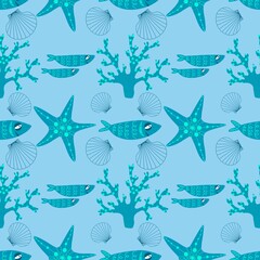 Ocean seamless fish pattern for wrapping paper and fabrics and linens