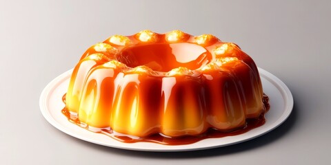 Delicious dessert made with caramel sauce served on a plate
