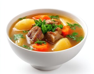 Creamy, hearty soup in a white bowl