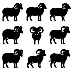 set of outline icons rams vector on a white background
set of 9 line icons, vector, on a white background