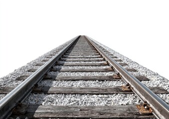 Railroad tracks extending into a white background