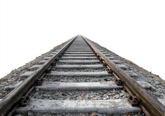 Railroad tracks extending into a bright white sky